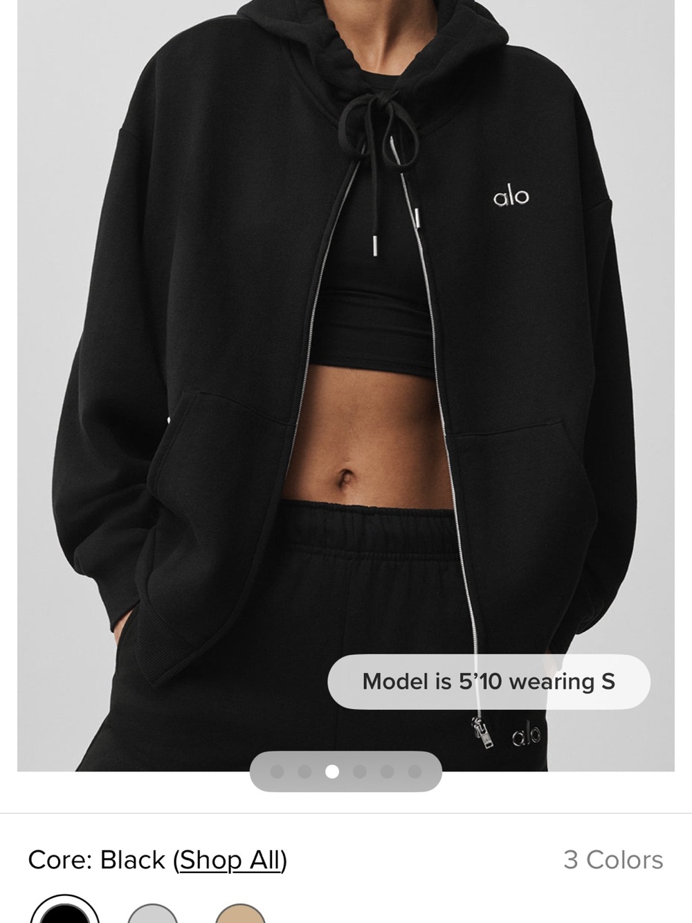 ALO Yoga Black Zip-Up Hoodie with Subtle Logo